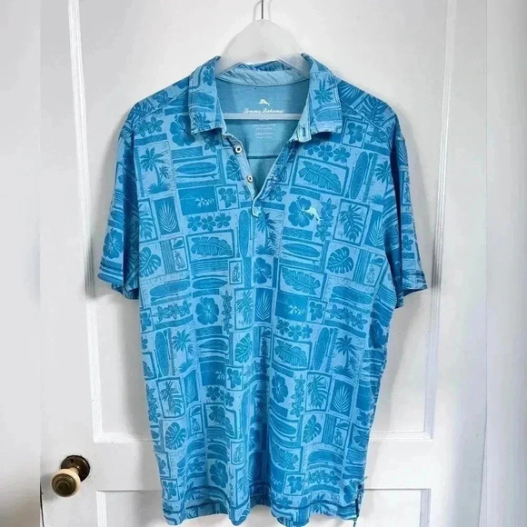 TOMMY BAHAMA Men's Lido Beach ClubTropical-Print Pima Cotton Polo Size M - Picture 1 of 4